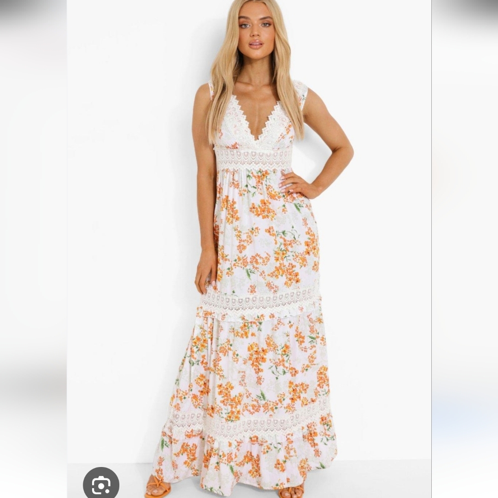 Floral and Lace Romantic Feminine Boho Open Back maxi dress - Picture 1 of 6